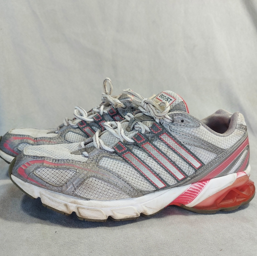 Adidas Boost Red and Gray Running Shoes, 8.5